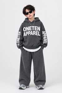 ONETEN APPAREL Kids Boys Spandex Winter Split Hem Front Logo Tracksuit Set <b>Hoodie</b> Sweatpants Letter Print Acid Wash Streetwear - Product Image 4