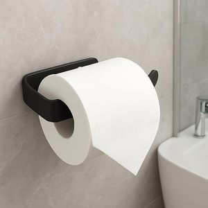 Porte-papier toilette mural moderne en plastique noir, design minimaliste, sans perçage, pour salle de bain - Product Image 1