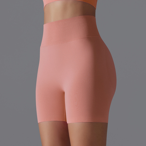 High Waisted Pink Knitted Biker Shorts Breathable <b>Elastic</b> <b>Waist</b> Regular Compression for Stone Wash Women's Shorts - Product Image 2