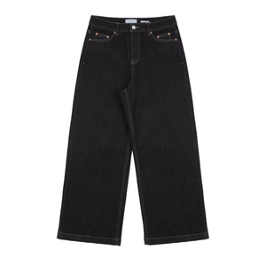 Wholesale 100% Cotton Men's Wide Leg Formal Summer Denim Pants Premium Quality Embroidery Button Jeans Knitted Mid Waist - Product Image 1