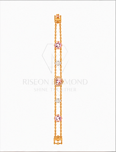 สร้อยข้อมือทองคำ 18K สีโรสโกลด์ประดับพลอยรูปหัวใจสีชมพู พร้อมเพชรทรงมาร์คีส์ ดีไซน์โรแมนติก หรูหรา สำหรับผู้หญิง - Product Image 4
