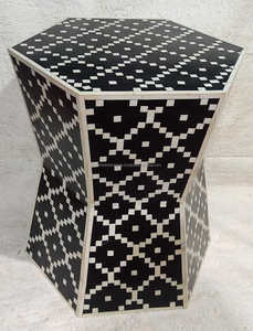 Taburete de tambor con incrustaciones de hueso de resina blanca y negra, mesa auxiliar convertible para asientos de sala de estar de lujo, opción al por mayor - Product Image 6