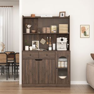 Armadio dispensa da cucina alto 71 pollici con ante in vetro scanalato di grande capacità, mobiletto per microonde e scaffale per panettiere - Product Image 2