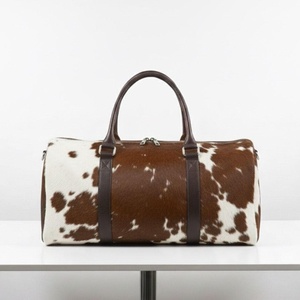 Sac de voyage et de sport unisexe en cuir véritable vintage avec fourrure, fermeture éclair, léger, grande capacité LHDB-0121 - Product Image 1