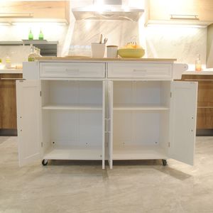 Carrello da Cucina Moderno con Funzione Mobile, Piano in Legno di Gomma e Grande Ripiano Regolabile all'Interno dell'Armadio per Diversi Usi - Product Image 2