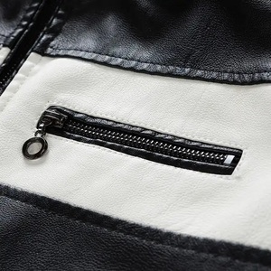 Fall Winter PU Leather Biker <b>Jacket</b> <b>Vintage</b> Stand Collar Patchwork Thermal Lined Casual <b>Motorcycle</b> Coat Thermal Lined Men's - Product Image 4
