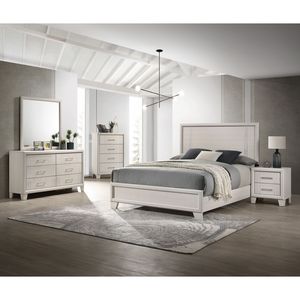 Contemporaneo 1pc Full Size pannello di legno letto in bianco/Beige finitura camera da letto mobili - Product Image 5