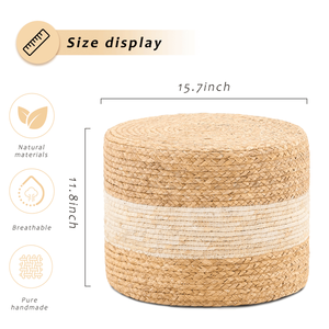 Handmade White Woven Foot <b>Stool</b> Natural Water Hyacinth <b>Ottoman</b> for Home Decor & Seating - Product Image 2