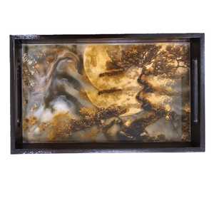 Luxury Art Wooden Serving Tray <b>Set</b> – Decorative <b>Nesting</b> <b>Coffee</b> <b>Table</b> Trays with Handles - Product Image 3