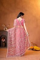 Sari de mariage indien traditionnel et ethnique Leranath, design fantaisie, en tissu résille lourd, broderie et sequins, dernière collection moderne