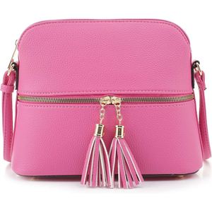 Pink <b>Pebbled</b> PU Leather Crossbody Bag Tassel Zipper Shoulder Purse Adjustable Strap for Daily Travel - Product Image 3