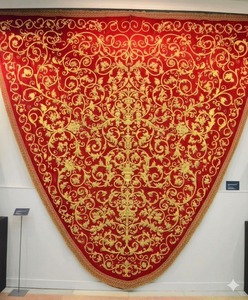 High Quality Handmade Embroidery Tapestry <b>Red</b> Velvet Fabric Custom Size Wall Hanging Embroidered Tapestry - Product Image 1