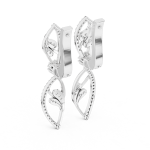 Boucles d'oreilles pendantes en or blanc 10K avec diamant de laboratoire taille ronde, motif feuille, moins d'un carat, plaqué rhodium, luxe - Product Image 4