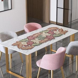 Embroidered Leaf Pattern Table Runner Modern Home Decor Polyester Washable Plant Design - Product Image 1