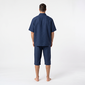 Wholesale Summer Blue Shirt and Shorts Suit Unique Applique Mirror Light <b>Sewing</b> <b>Set</b> Boxy Fit Lapel Button Down Shirt - Product Image 2