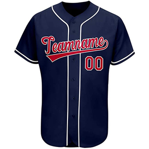 Maillot de baseball personnalisé bleu marine pour homme, manches courtes, boutons sur le devant, impression du nom de l'équipe, polyester respirant, vêtements de sport, coupe régulière pour adulte - Product Image 1