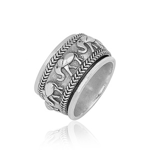 Elephant Design Solid 925 Sterling Silver Handmade <b>Spinner</b> <b>Ring</b> Oxidized Wide Band Meditation Worry <b>Ring</b> for Men & Women - Product Image 1