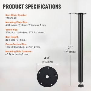 Gambe per Scrivania Regolabili da 28 Pollici, Set da 4 Pezzi in Acciaio Rinforzato per Ufficio o Stile Rustico, Capacità di Carico 1200 Libbre - Product Image 4