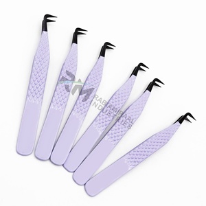 Pince à épiler pour cils RMI Black Plasma Tip et Purple Powder Color, en acier inoxydable, pointe de précision, couleur violette, lot de 6 - Product Image 2