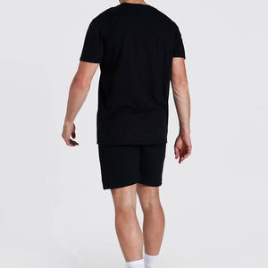 Men's Solid Color Crew Neck T-Shirt <b>Set</b> <b>Knitted</b> Casual Summer Shorts Black Custom Streetwear Short <b>Set</b> For Men - Product Image 1