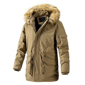 Chaqueta Parka de Invierno para Hombre con Capucha de Piel, Manga Larga, Resistente al Viento, para Uso en Exteriores, Color Beige - Product Image 2