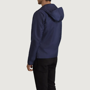 Veste softshell à capuche bleu marine pour homme, résistante à l'eau, fermeture éclair, coupe ajustée, manches longues, vêtements d'extérieur pour la randonnée en automne - Product Image 3