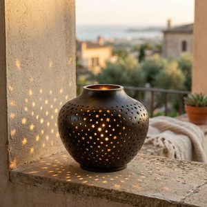 Cuenco Decorativo de Aluminio Hecho a Mano de 18 cm en Bronce Antiguo con Estrellas Perforadas y Linterna Chirag para Decoración del Hogar, Hoteles y Bodas - Product Image 6
