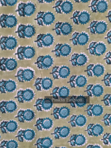 Tela de Algodón Peinado Estampada a Bloque Hecha a Mano en Jaipur, con Estampado Floral Teal, Tela India al por Mayor para Prendas de Mujer y Niña - Product Image 3