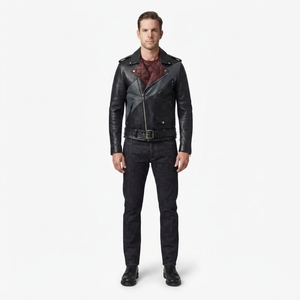 Blouson Moto Homme en Cuir de Cheval 1,2 mm Asymétrique Fendu Style Perfecto, Vente en Gros, Personnalisable OEM, Streetwear - Product Image 1