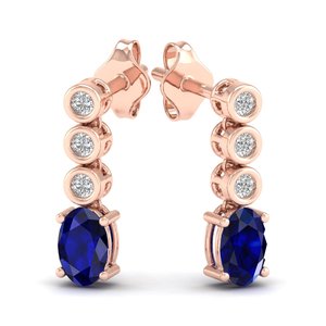 REYES Trendy Design Women 14K Gold Diamond Dangle Drop <b>Earrings</b> Classic Oval Cut 0.73Ct <b>Blue</b> <b>Sapphire</b> Gemstone Jewelry - Product Image 6