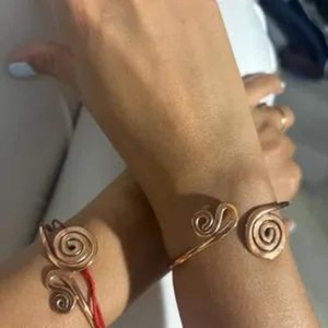 Belladec Elegant Handmade Women's <b>Copper</b> Spiral Cuff Bracelet Adjustable Artistic Boho Minimalist Statement Fashion Jewelry Red - Product Image 1