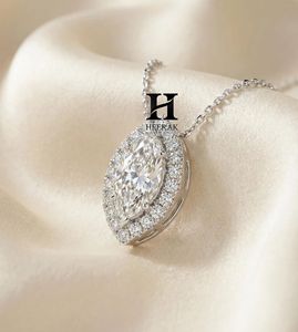 Collier pendentif élégant en argent sterling 925 avec halo de pierres taille marquise, pendentif scintillant pour femme, accessoire de bijouterie de mariée classique - Product Image 3