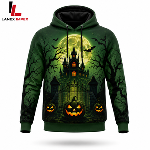 Sudadera con Capucha Personalizada Verde de Halloween con Diseño de Castillo Encantado y Calabaza, Unisex, Sublimada, Estilo Gótico, de Poliéster, Ropa Urbana - Product Image 1