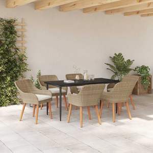 Set da pranzo da giardino in polyrattan beige da 7 pezzi con cuscini - Product Image 5
