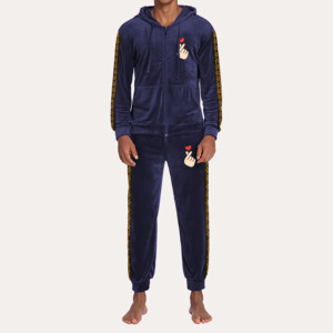 Men Hooded Tracksuit Set Full Zip <b>Jacket</b> And Sweatpants Solid Color Breathable Regular Fit Polyester <b>Winter</b> Casual Wear - Product Image 1