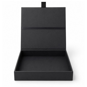 Eco-Friendly Black Wedding Invitation <b>Box</b> | Handmade German Rigid <b>Box</b> | <b>Book</b> Shaped | Four-Color | Ribbon Holder | Wholesale - Product Image 1