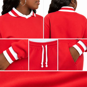 Conjunto Deportivo de 2 Piezas para Mujer, Color Rojo, con Cuello Peter Pan y Bolsillos, Ropa Deportiva Informal, Manga Larga, Corte Holgado, para Todas las Temporadas - Product Image 5