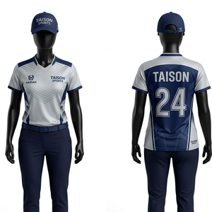 เสื้อสนุกเกอร์ผู้หญิง พรีเมียม 160 GSM ผ้าโพลีเอสเตอร์อินเตอร์ล็อค ระบายอากาศได้ดี สีขาวกรมท่า แผงตัดต่อสีตัดกัน  โลโก้แบบซับลิเมชั่นสั่งทำได้ - Product Image 1