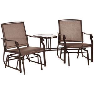Dondolo a Doppia Seduta Moderno da Esterno con Doppio Meccanismo di Oscillazione e Tavolino, in Tessuto PE Marrone Caffè - Product Image 1