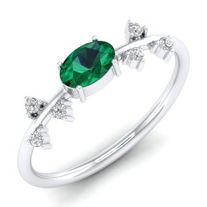 Bague de fiançailles REYES sur mesure en or massif 14 carats avec émeraude ovale de 0,75 carat, certifiée GRA, bijoux fins en moissanite - Product Image 2