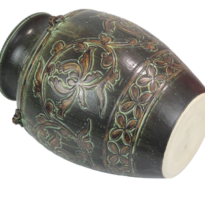 Wholesale <b>Ceramic</b> <b>Vases</b> Imitative-antique <b>Ceramic</b> Jar with Brown Chrysanthemum Patterns Blue Glaze Home Decoration - Product Image 2