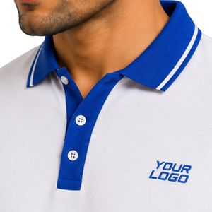 Premium White And <b>Blue</b> Mens <b>Polo</b> <b>Shirt</b> With Contrast Side Panel Design Custom Logo Embroidery Golf Sportswear Short Sleeve - Product Image 3