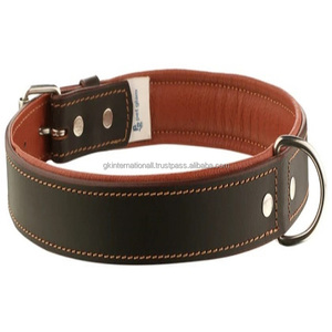 Collar de perro de cuero marrón hecho a mano con herrajes de acero inoxidable antioxidante de primera calidad con relleno extra suave y costuras en contraste - Product Image 5