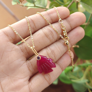 Carved Fish Gemstone Pendant Necklace <b>with</b> Tiny CZ Eye Accents 18k Gold Plated Unisex Classic Style Jewelry Brass Chain Necklace - Product Image 5