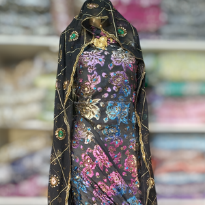 Mới đến somaqbal dirac thiết lập với thiết kế hoa và lá và đá màu xanh đính cườm bởi nhà sản xuất Ấn Độ cho các sự kiện - Product Image 1