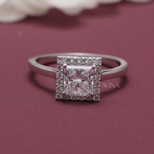 IGI Certified Princess Cut Diamond Halo Engagement - Wedding <b>Ring</b> in 9K Rose / Yellow & White Gold - Product Image 1