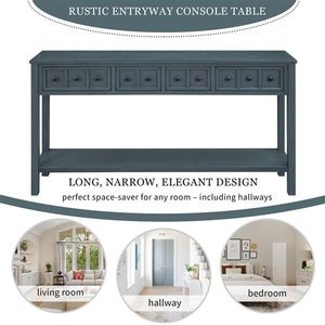 Rustic 60\" Entryway Console Table with Two Different Size Drawers and Bottom Shelf Navy Color for Storage - Product Image 4