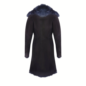 Abrigo Largo de Piel de Oveja Toscana para Mujer, Color Azul Marino, Ropa de Invierno Premium - Product Image 5