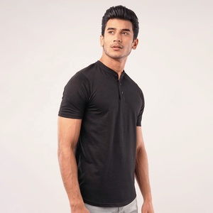 T-shirt Henley Homme Slim Fit de Haute Qualité, Manches Courtes, Col Rond, 220g, 100% Coton Jersey, Logo Imprimé en Sérigraphie, Streetwear - Product Image 3