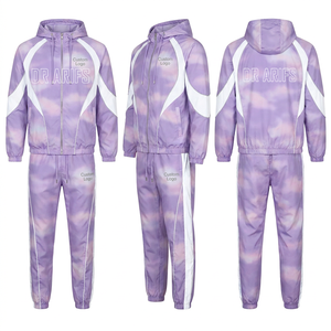 Conjunto Deportivo con Capucha para Hombre, Chaqueta con Cierre y Pantalones en Bloques de Color Blanco y Negro, Ropa Deportiva con Logotipo Personalizado - Product Image 3